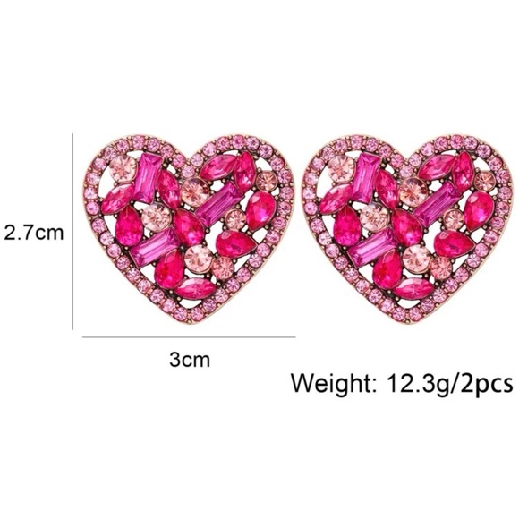 Dazzling Pink Heart Earrings - Picture 2 of 8